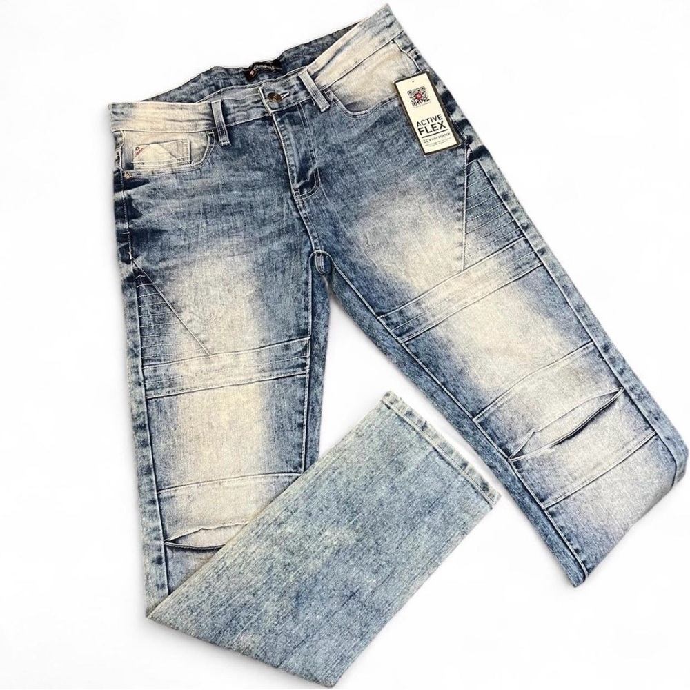 NWT SouthPole Jeans Mens 32x32 Blue‎ Stacked Skinny Stonewash Denim Biker